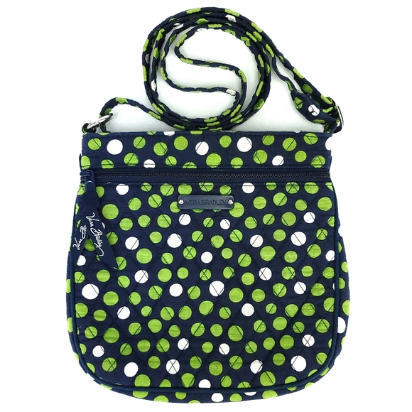 Vera Bradley Handbags - Vera Bradley Small Crossbody in Lucky Dots - Navy w/ Green & White Polka Dots